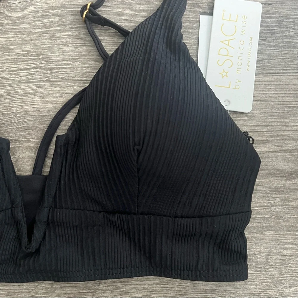 L*SPACE Siren Bikini Top XL Black Ribbed Strappy Swimwear Resortwear Beach 90s
